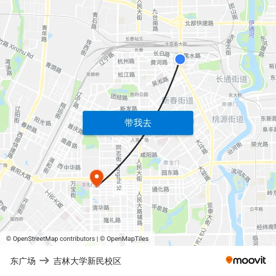 东广场 to 吉林大学新民校区 map