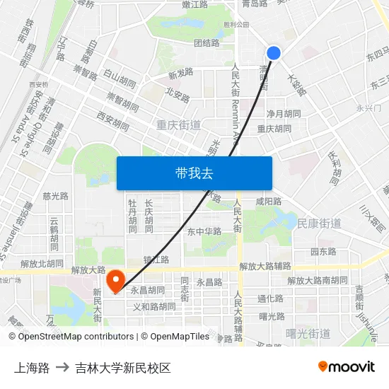 上海路 to 吉林大学新民校区 map