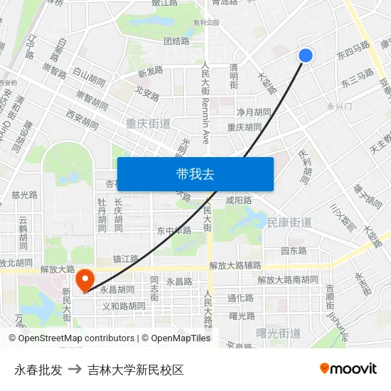 永春批发 to 吉林大学新民校区 map