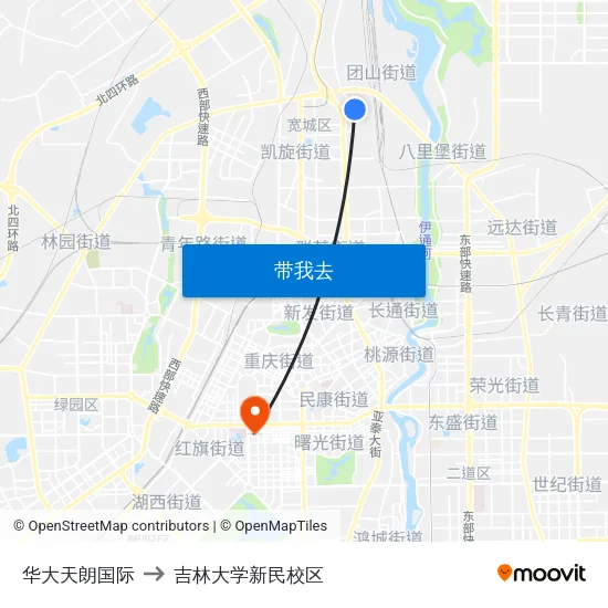 华大天朗国际 to 吉林大学新民校区 map