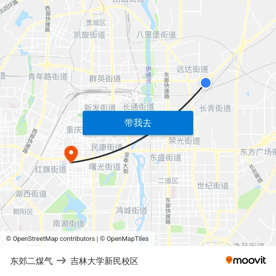 东郊二煤气 to 吉林大学新民校区 map