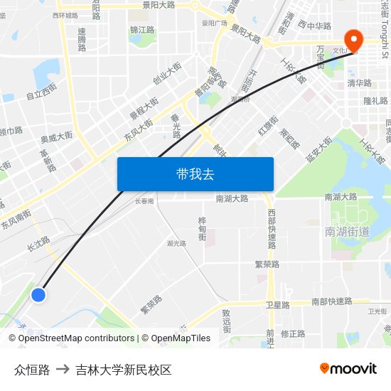 众恒路 to 吉林大学新民校区 map