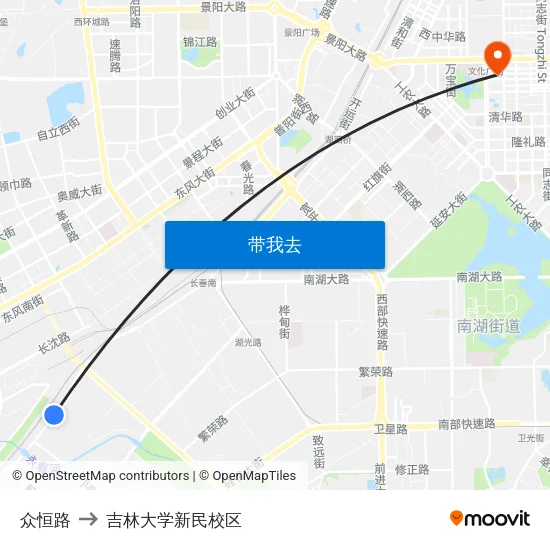 众恒路 to 吉林大学新民校区 map