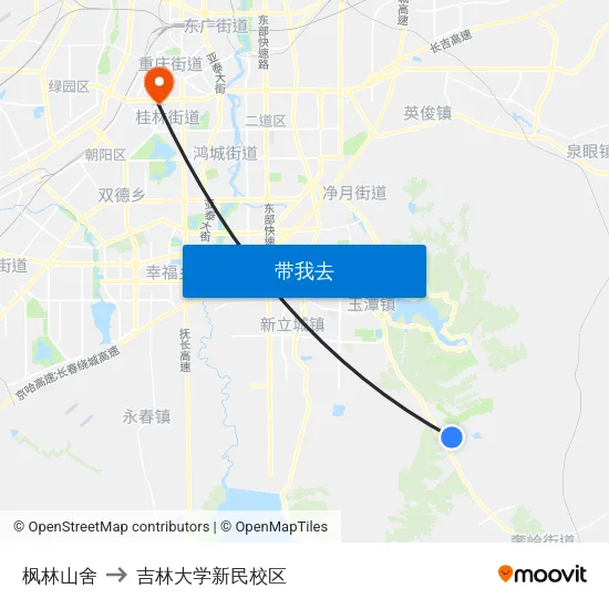 枫林山舍 to 吉林大学新民校区 map