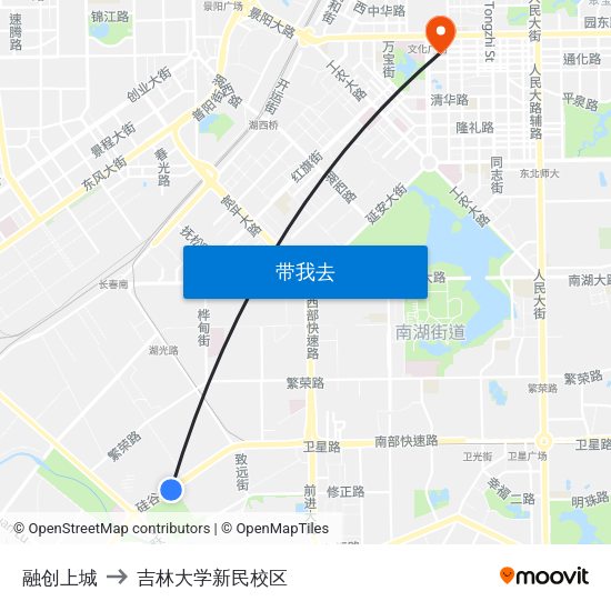 融创上城 to 吉林大学新民校区 map