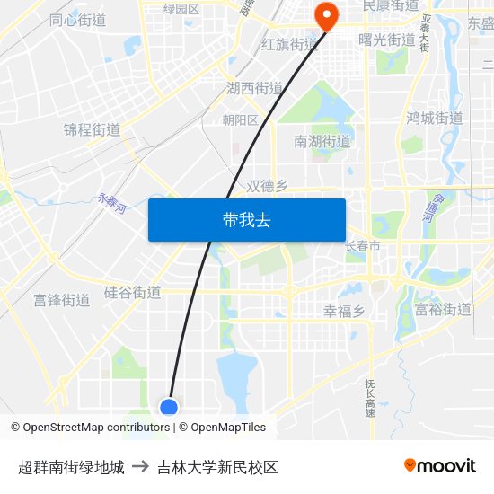 超群南街绿地城 to 吉林大学新民校区 map
