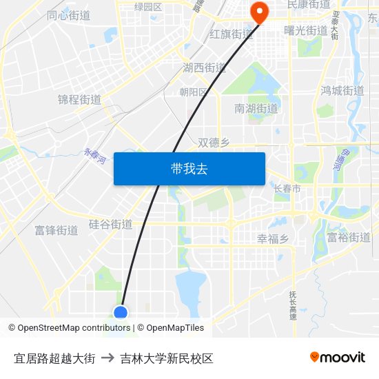 宜居路超越大街 to 吉林大学新民校区 map