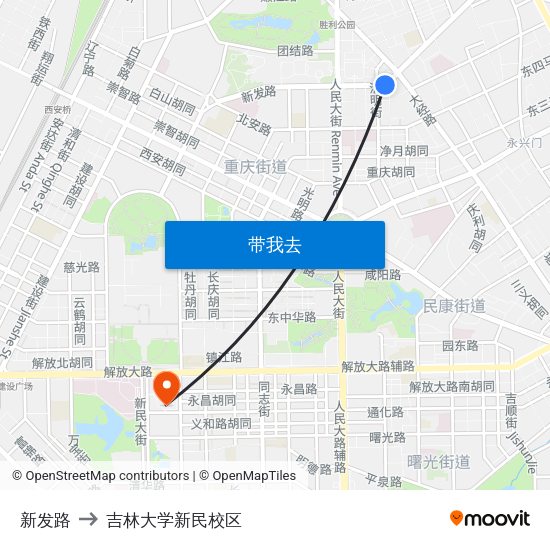 新发路 to 吉林大学新民校区 map