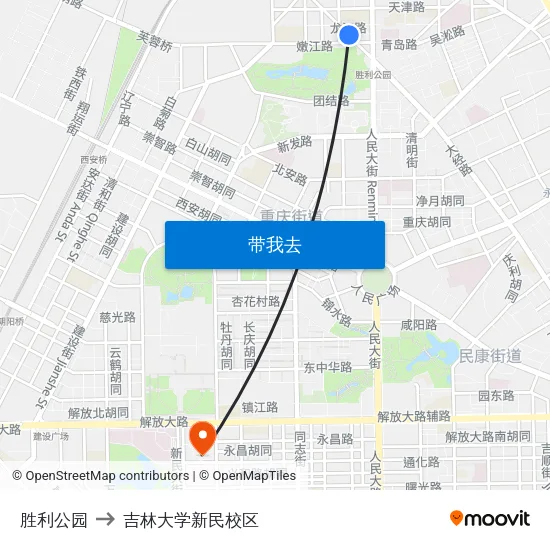 胜利公园 to 吉林大学新民校区 map