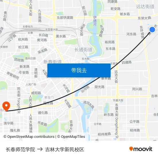 长春师范学院 to 吉林大学新民校区 map