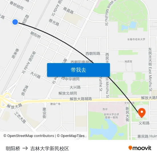 朝阳桥 to 吉林大学新民校区 map
