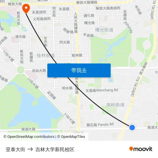 亚泰大街 to 吉林大学新民校区 map