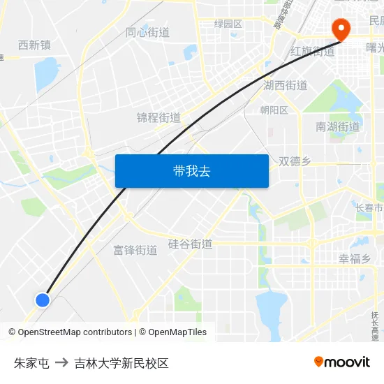 朱家屯 to 吉林大学新民校区 map