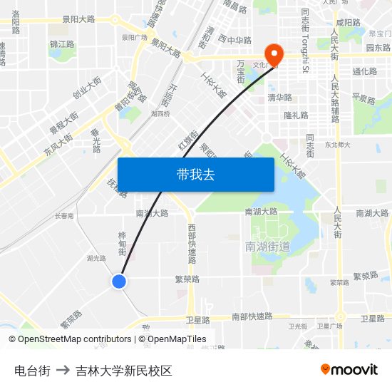 电台街 to 吉林大学新民校区 map