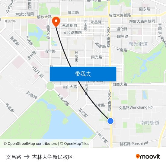 文昌路 to 吉林大学新民校区 map