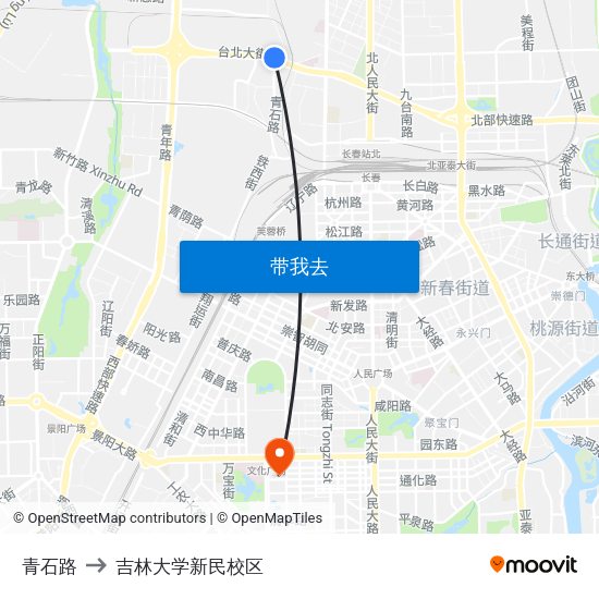 青石路 to 吉林大学新民校区 map