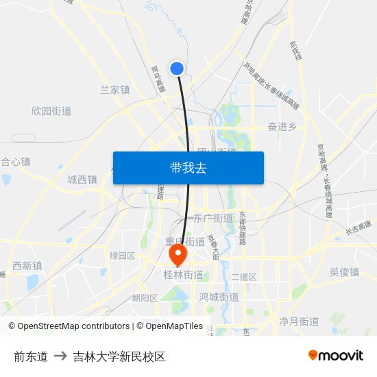 前东道 to 吉林大学新民校区 map