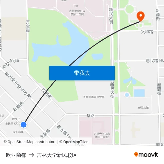 欧亚商都 to 吉林大学新民校区 map