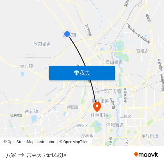 八家 to 吉林大学新民校区 map