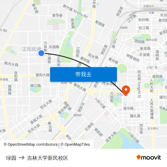 绿园 to 吉林大学新民校区 map