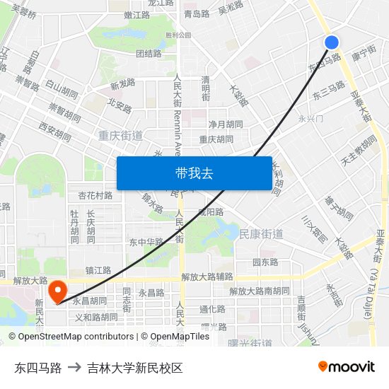 东四马路 to 吉林大学新民校区 map