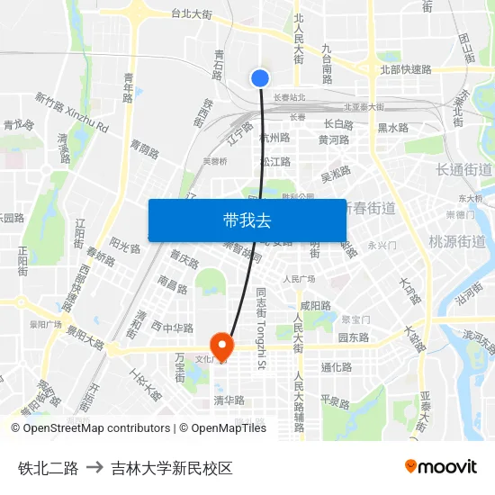 铁北二路 to 吉林大学新民校区 map