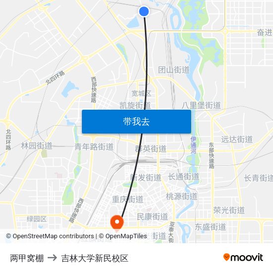 两甲窝棚 to 吉林大学新民校区 map