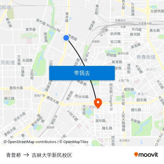 青普桥 to 吉林大学新民校区 map