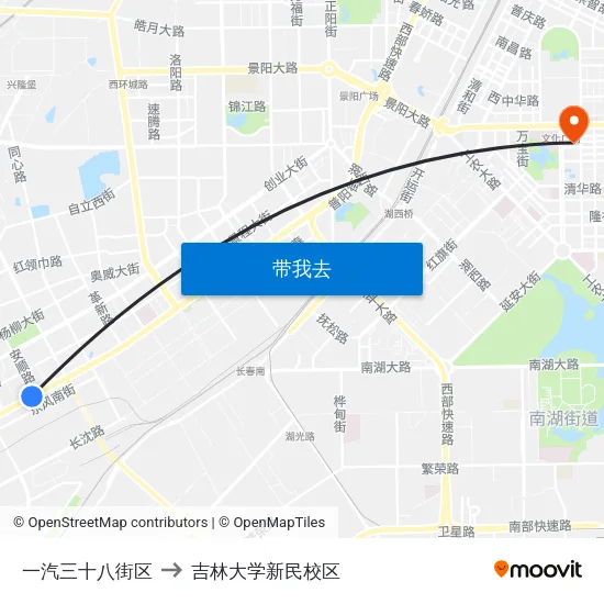 一汽三十八街区 to 吉林大学新民校区 map