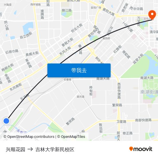兴顺花园 to 吉林大学新民校区 map