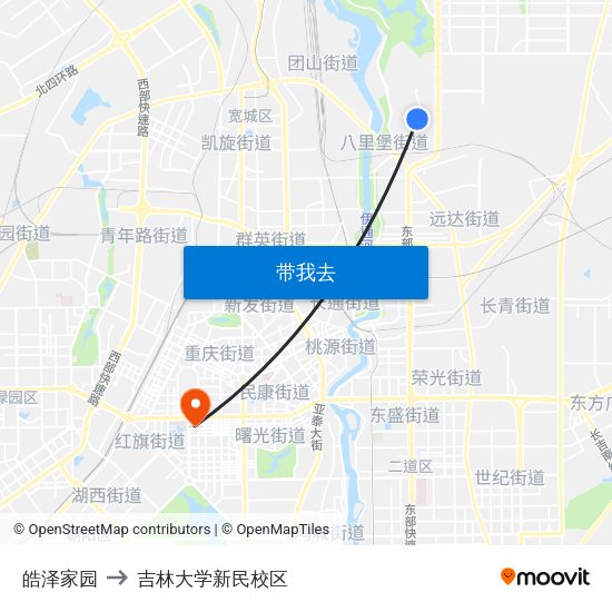 皓泽家园 to 吉林大学新民校区 map