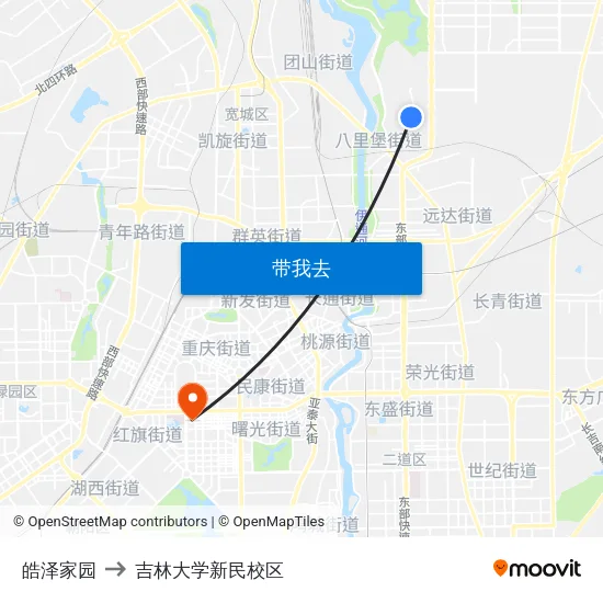 皓泽家园 to 吉林大学新民校区 map