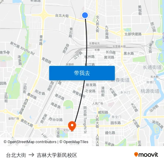 台北大街 to 吉林大学新民校区 map