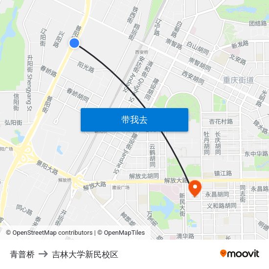 青普桥 to 吉林大学新民校区 map