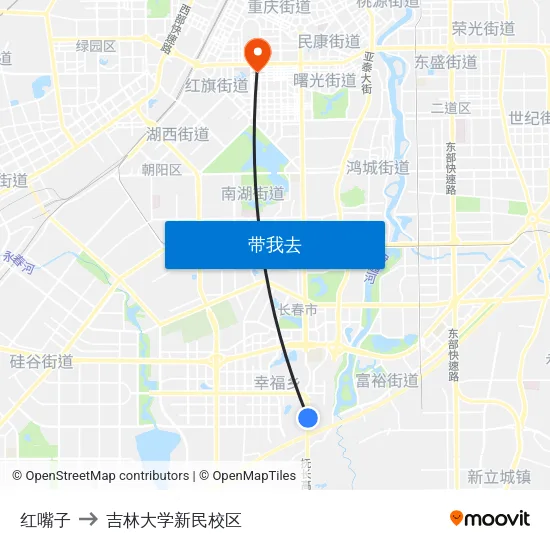 红嘴子 to 吉林大学新民校区 map