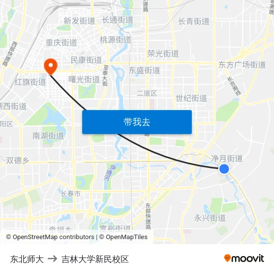 东北师大 to 吉林大学新民校区 map