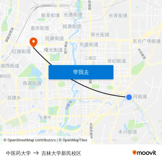 中医药大学 to 吉林大学新民校区 map