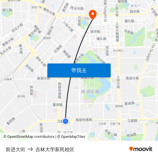 前进大街 to 吉林大学新民校区 map