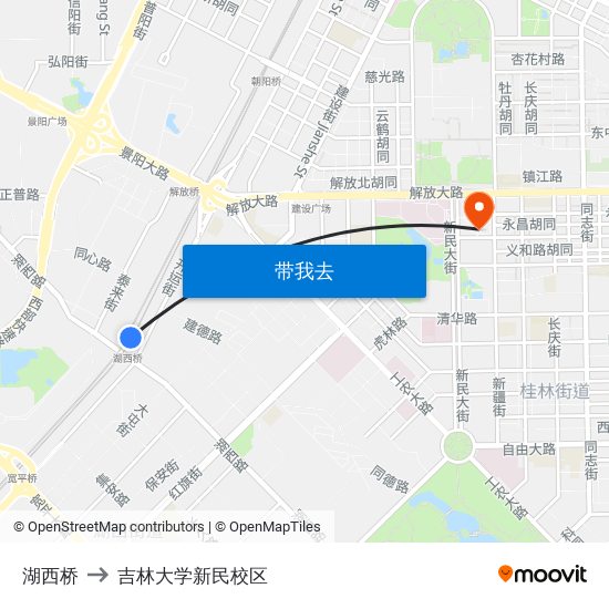 湖西桥 to 吉林大学新民校区 map