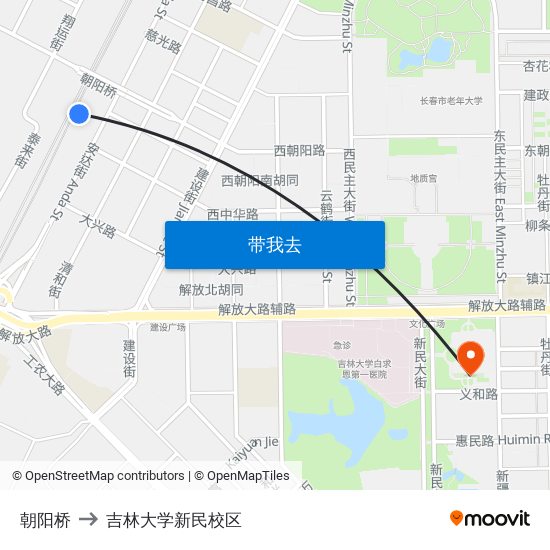 朝阳桥 to 吉林大学新民校区 map