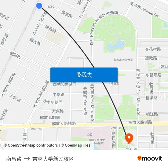 南昌路 to 吉林大学新民校区 map