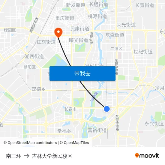 南三环 to 吉林大学新民校区 map