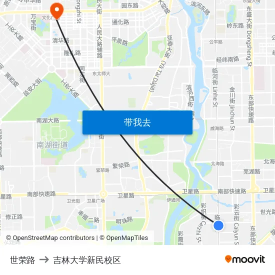 世荣路 to 吉林大学新民校区 map
