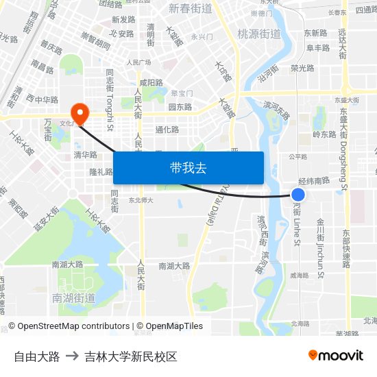 自由大路 to 吉林大学新民校区 map