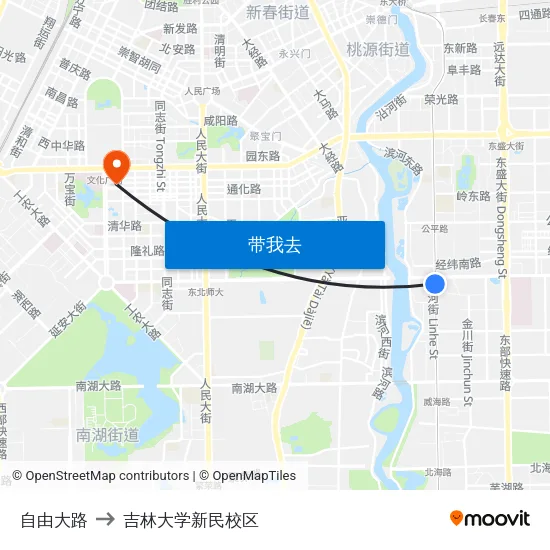 自由大路 to 吉林大学新民校区 map