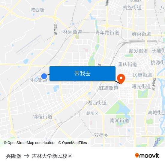 兴隆堡 to 吉林大学新民校区 map