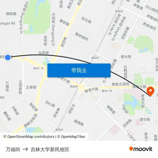 万福街 to 吉林大学新民校区 map