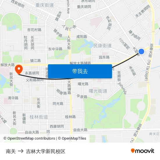 南关 to 吉林大学新民校区 map