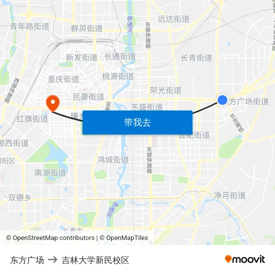 东方广场 to 吉林大学新民校区 map