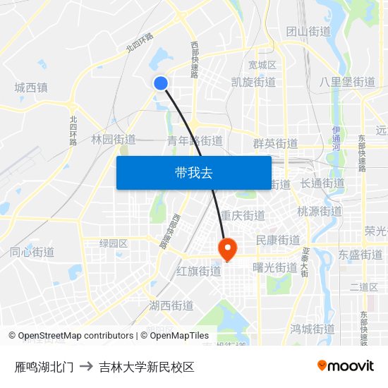 雁鸣湖北门 to 吉林大学新民校区 map